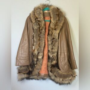 Vintage Genuine Leather and Real Fur Trim Coat